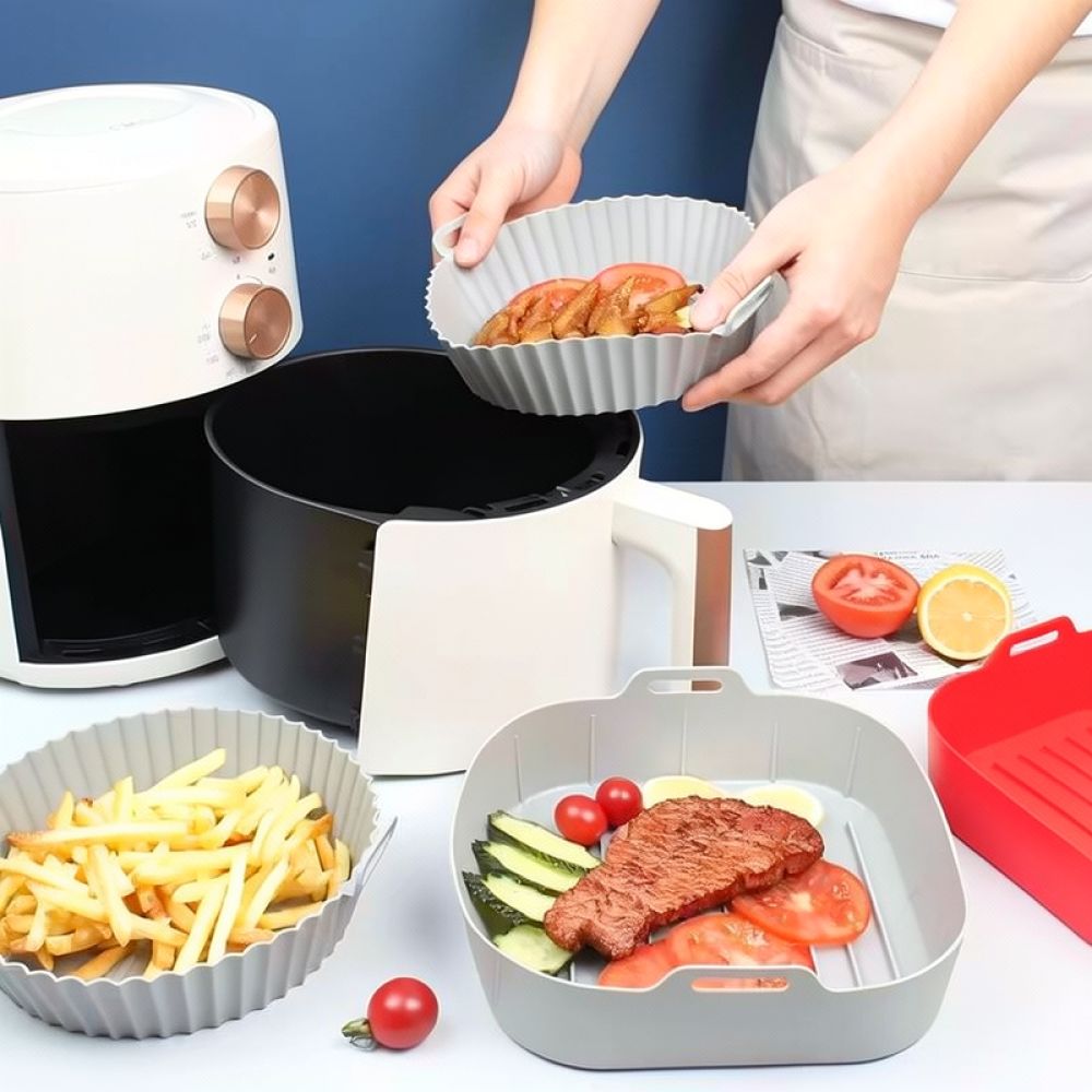 Air Fryer Silicone Pot Liner - 재사용 가능한 사각형 실리콘 라이너, 에어프라이어용,
